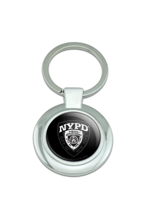 NYPD B&W Shield Keychain Classy Round Chrome Plated Metal
