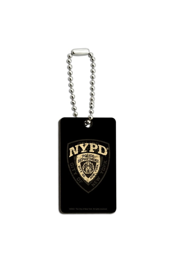 NYPD B&W Shield Wood Wooden Rectangle Keychain Key Ring
