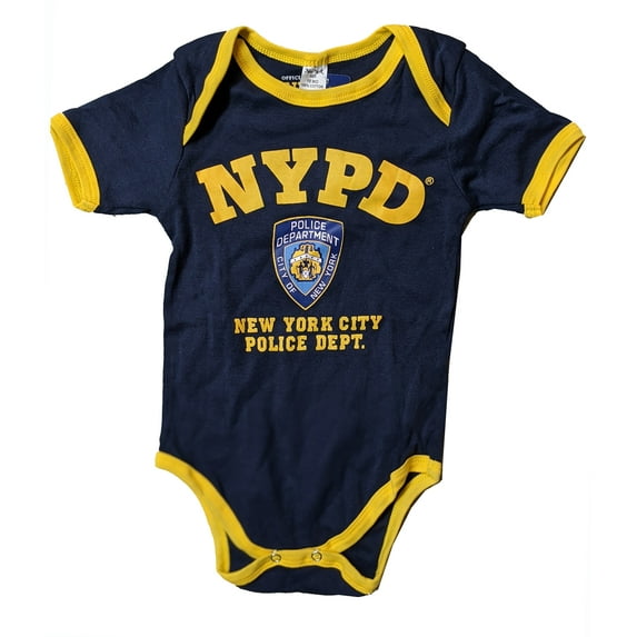 NYPD Baby Infant Screen Printed Bodysuit Navy Yellow Small 0-6m