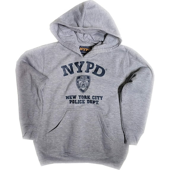 NYPD Hoodie White Print Officially Licensed Sweatshirt Navy Blue Small, Gray