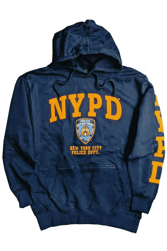 Hoodie Yellow Sleeve Print Sweatshirt Navy Blue Small