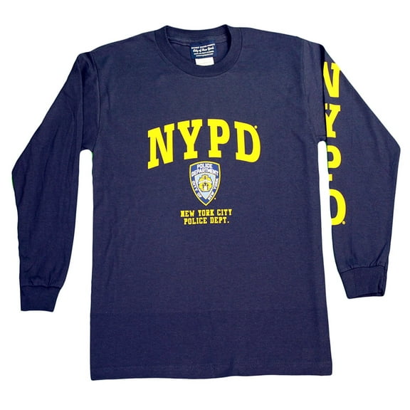 NYPD Kids Long Sleeve Screen Print T-Shirt Navy Yellow Large