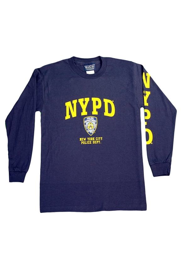 Kids Long Sleeve Screen Print T-Shirt Navy Yellow Medium