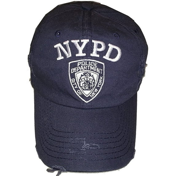 NYPD Men's Baseball City of New York Police Department Badge Navy/White, Distressed Style