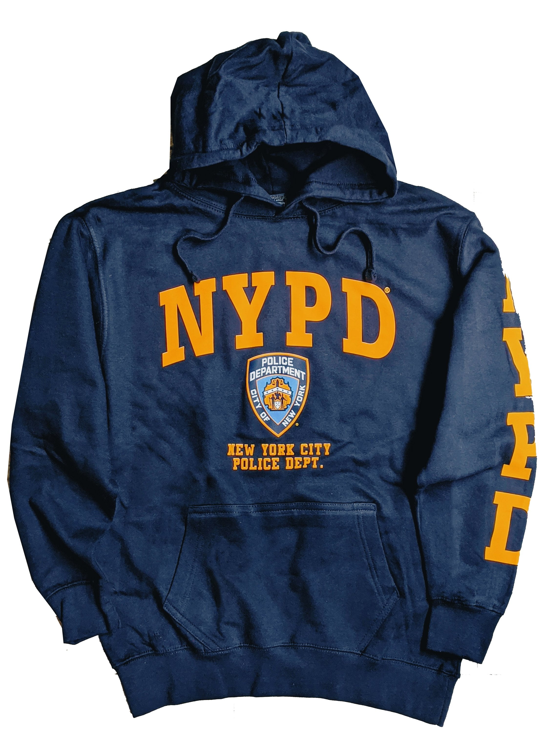 Navy Blue NYPD Hoodie with Yellow Sleeve Print Estonia Ubuy