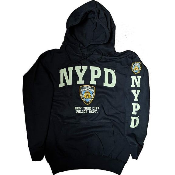 NYPD Men's Hoodie Sweatshirt Front & Sleeve Print, Navy & White, 2XL