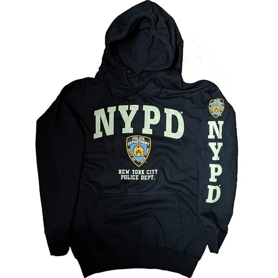NYPD Men's Hoodie Sweatshirt Front & Sleeve Print, Navy & White, Medium