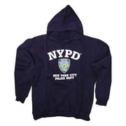 NYPD Mens Sweatshirt Front Letters & Badge Hoodie Navy Blue Large
