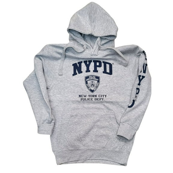 NYPD Mens Hoodie Front & Sleeve Print Heather Gray, Large