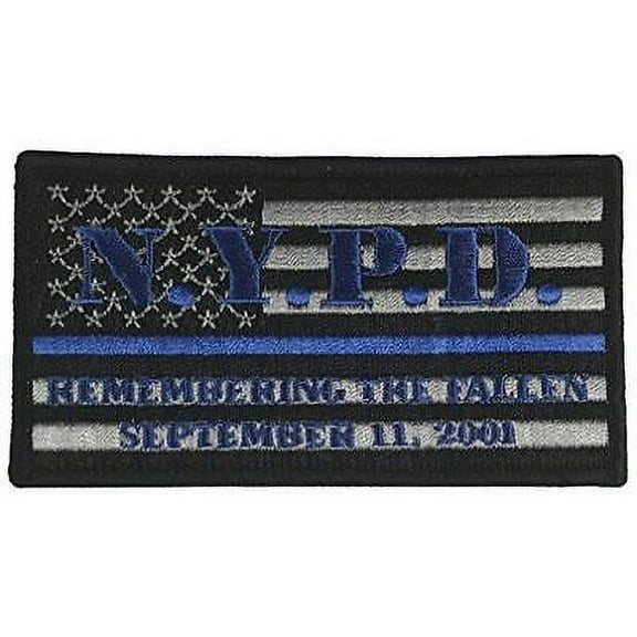 NYPD REMEMBERING THE FALLEN SEPTEMBER 11, 2001 FLAG BLUE LINE POLICE PATCH - Col