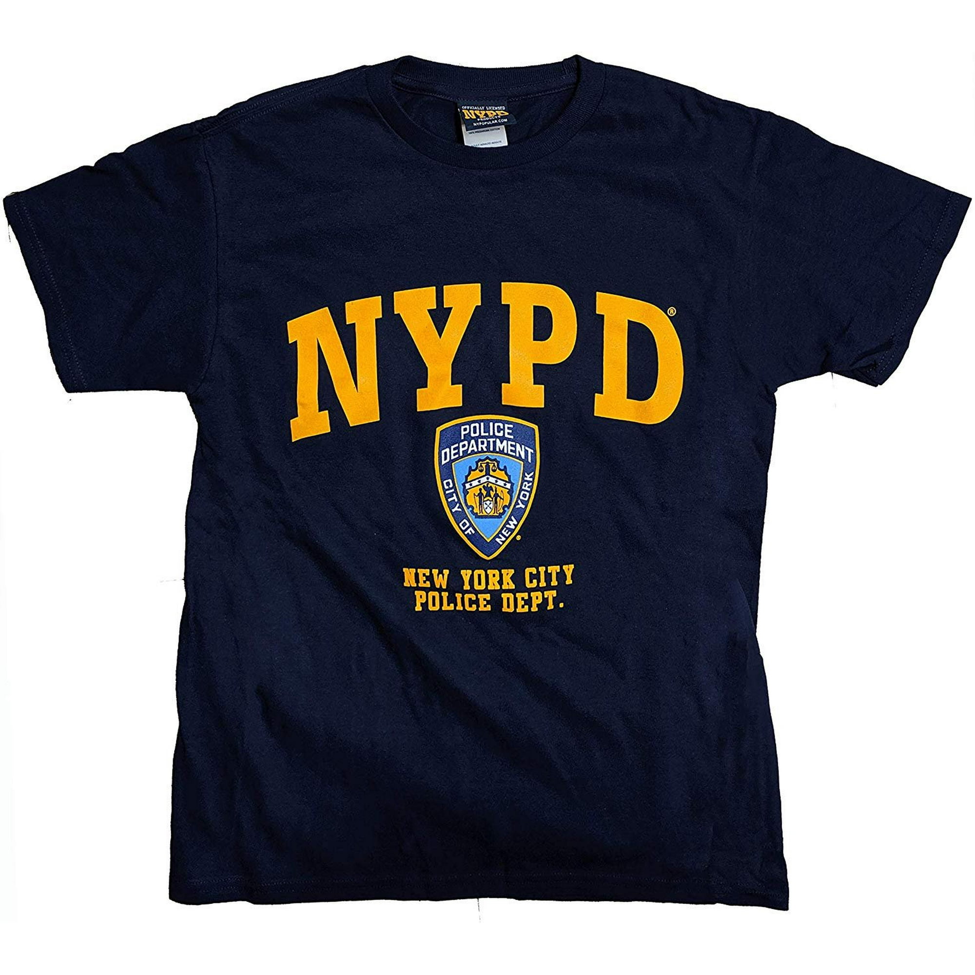 NYPD Short Sleeve Front Yellow Print T-Shirt Navy Large, Blue