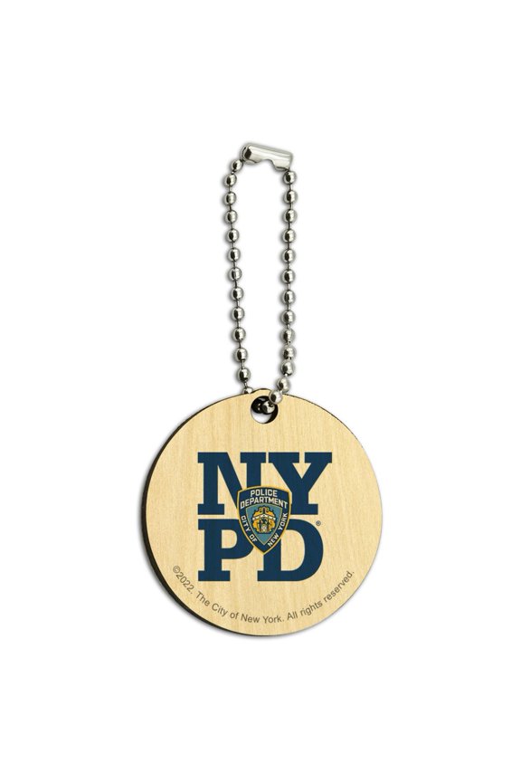 NYPD Stacked Wood Wooden Round Keychain Key Chain Ring