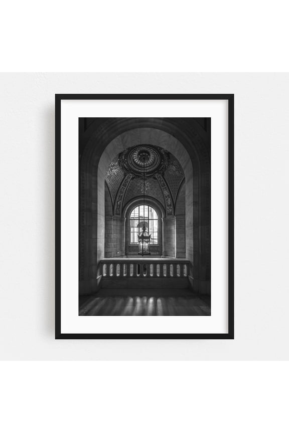 NYPL Architectural 02 B&W - Manhattan New York Photography Architecture Black and White Art Deco Vintage City Black Framed Wall Art Print 5 x 7 inches