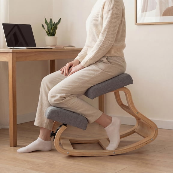 NYPOT Ergonomic Kneeling Chair with Adjustable Seats - Knee Chair for Posture Correction & Kneel Rocking Stool for Desk - Back Pain Relief and Support for Home and Office Modern Grey