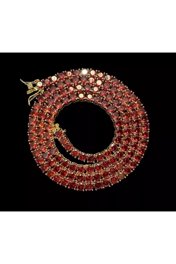 12.00 Ct Round Cut Red Ruby Womens Tennis Necklace 14K Yellow Gold Plated 925 Sterling Silver