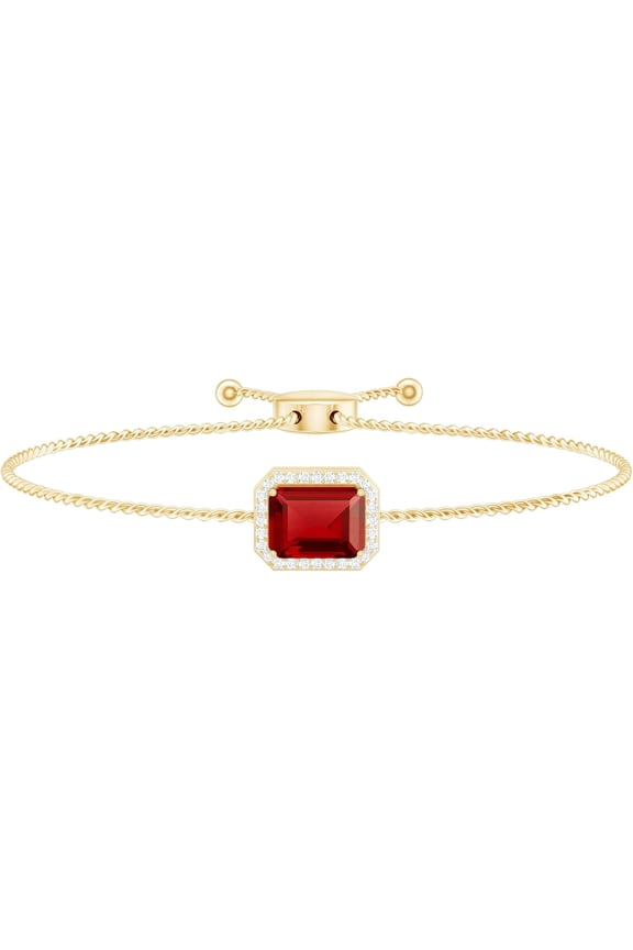 7.00 Ct Emerald Cut Red Garnet Womens Christmas Bolo Bracelet 14K Yellow Gold Plated 925 Sterling Silver