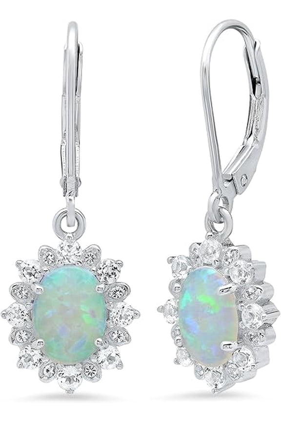 1.15 Ctw Oval Cut Fire Opal Womens Drop Dangle Earrings 14K White Gold Plated 925 Sterling Silver