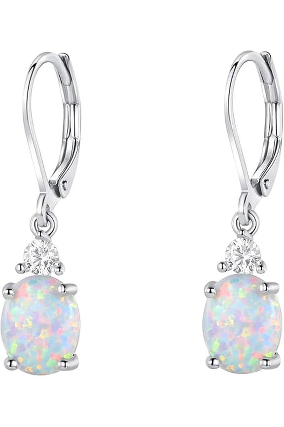 1.15 Ctw Oval Cut Fire Opal Womens Drop Dangle Earrings 14K White Gold Plated 925 Sterling Silver