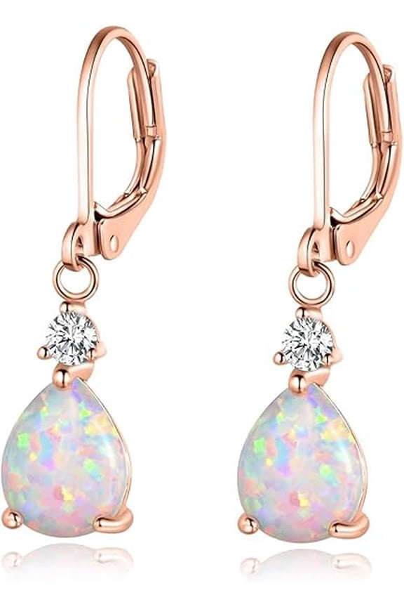 1.15 Ctw Pear Cut Fire Opal Womens Drop Dangle Earrings 14K Rose Gold Plated 925 Sterling Silver