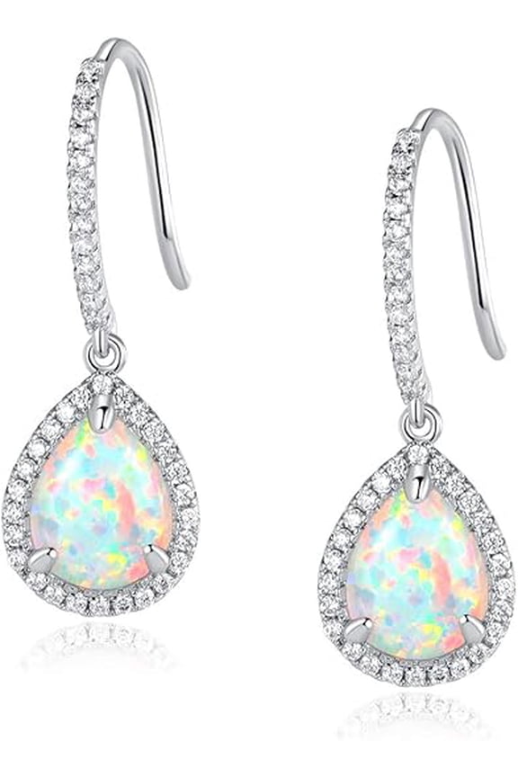 1.15 Ctw Pear Cut Fire Opal Womens Drop Dangle Earrings 14K White Gold Plated 925 Sterling Silver