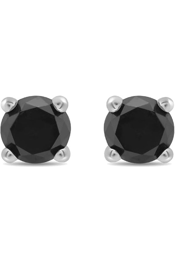 1.15 Ctw Round Cut Black Diamond Engagement Stud Earrings 14K White Gold Plated 925 Sterling Silver
