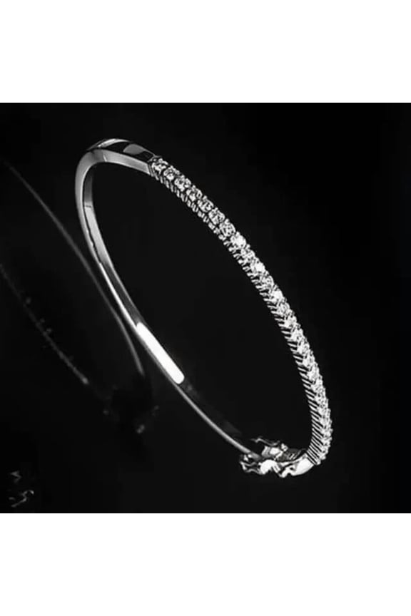 1.15 Ctw Round Cut Diamond Womens Bangle Bracelet 14K White Gold Plated 925 Sterling Silver