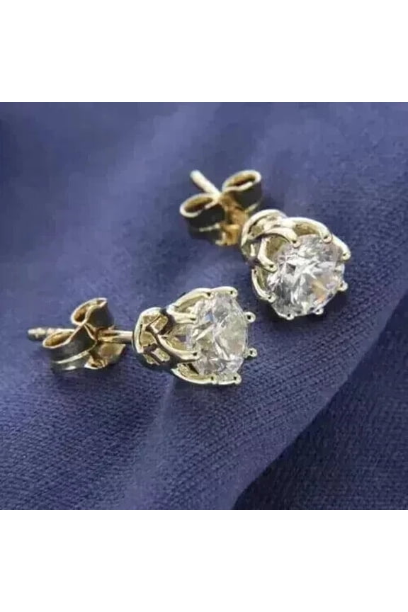 1.35 Ct Round Cut White Diamond Halo Push Back Womens Stud Earring's 14K Yellow Gold Plated 925 Sterling Silver For Women's