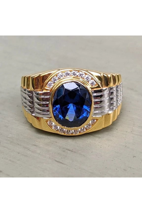 1.45 Ct Oval Cut Blue Sapphire Mens Enagagement Rings 14K Yellow Gold Plated 925 Sterling Silver -8