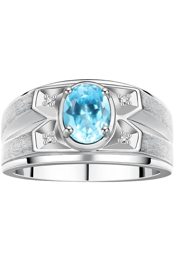 1.45 Ct Oval Cut Blue Topaz Mens Enagagement Rings 14K White Gold Plated 925 Sterling Silver -9.5
