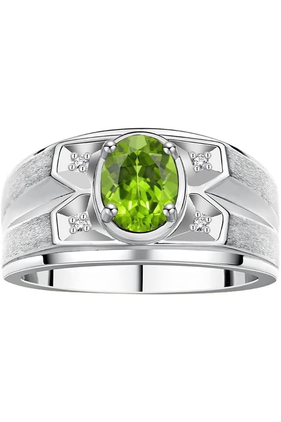 1.45 Ct Oval Cut Green Peridot Mens Enagagement Rings 14K White Gold Plated 925 Sterling Silver -5