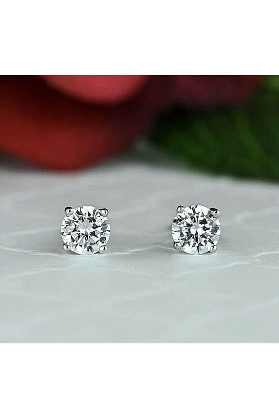 1.15 Ctw Round Cut Diamond Womens Stud Earrings 14K White Gold Plated 925 Sterling Silver