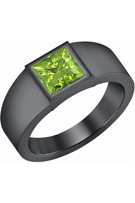 1.45 Ct Princess Cut Green Pridot Mens Enagagement Rings 14K Black Gold Plated 925 Sterling Silver -8