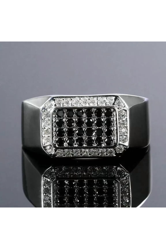 1.45 Ct Round Cut Black Diamond Mens Enagagement Rings 14K White Gold Plated 925 Sterling Silver -13