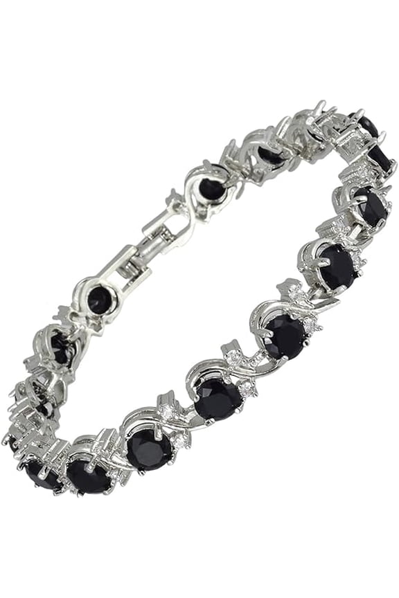 1.45 Ct Round Cut Black Diamond Womens Tennis Bracelet 14K White Gold Plated 925 Sterling Silver