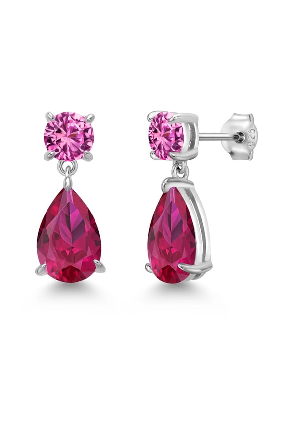 1.55 Ct Pear Cut Red Ruby Womens Drop Earrings 14K White Gold Plated 925 Sterling Silver
