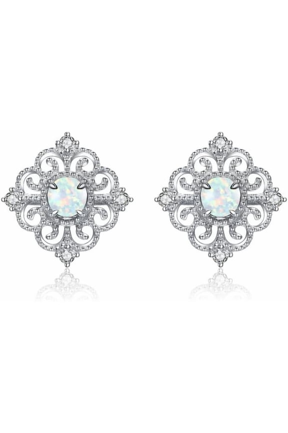 1.45 Ct Round Cut Fire Opal Womens Stud Earrings 14K White Gold Plated 925 Sterling Silver