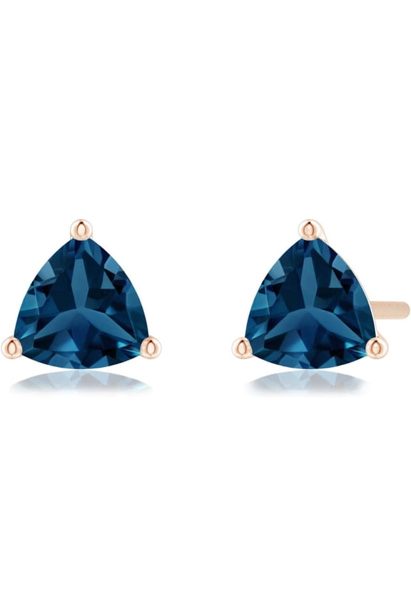 1.45 Ct Trillion Cut London Blue Topaz Womens Stud Earrings 14K Rose Gold Plated 925 Sterling Silver