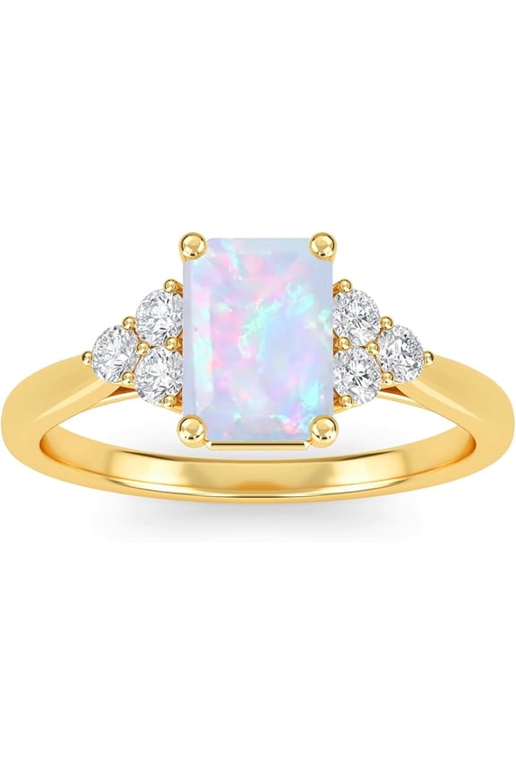 1.80 Ct Emerald Cut Fire Opal Christmas Thanksgiving Engagement Wedding Halo Ring For Women's 14K Yellow Gold Plated 925 Sterling Silver -6