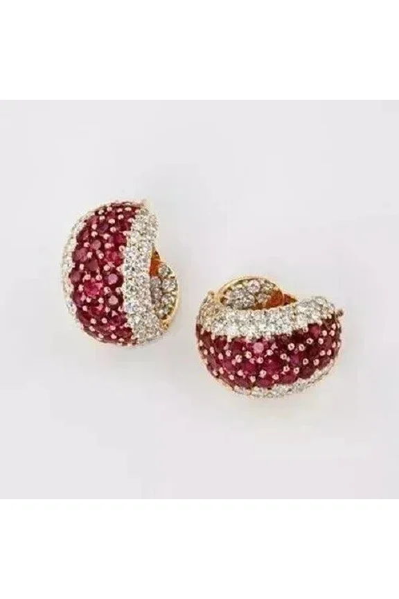 1.90 Ctw Round Cut Red Ruby Womens Clip on Hoop Earrings 14K Yellow Gold Plated 925 Sterling Silver