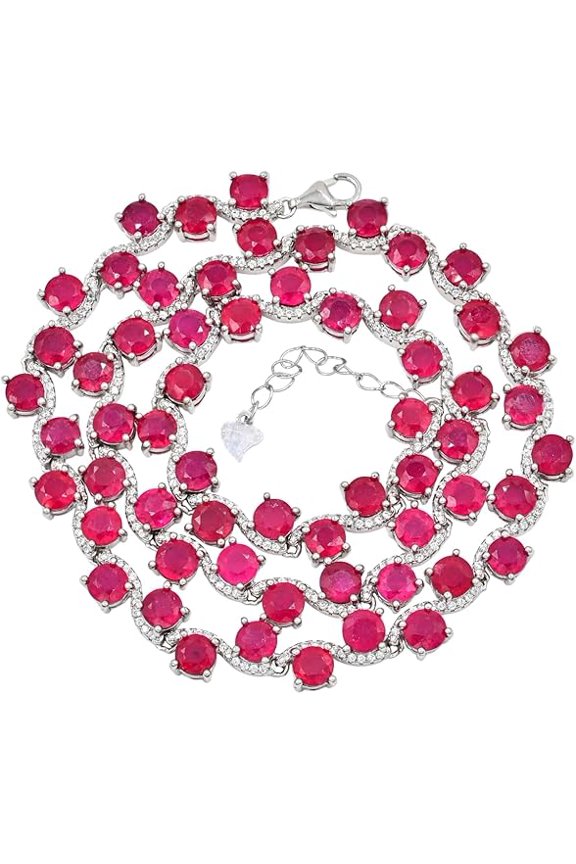 12.00 Ctw Round Cut Pink Ruby Womens Tennis Necklace 14K White Gold Plated 925 Sterling Silver