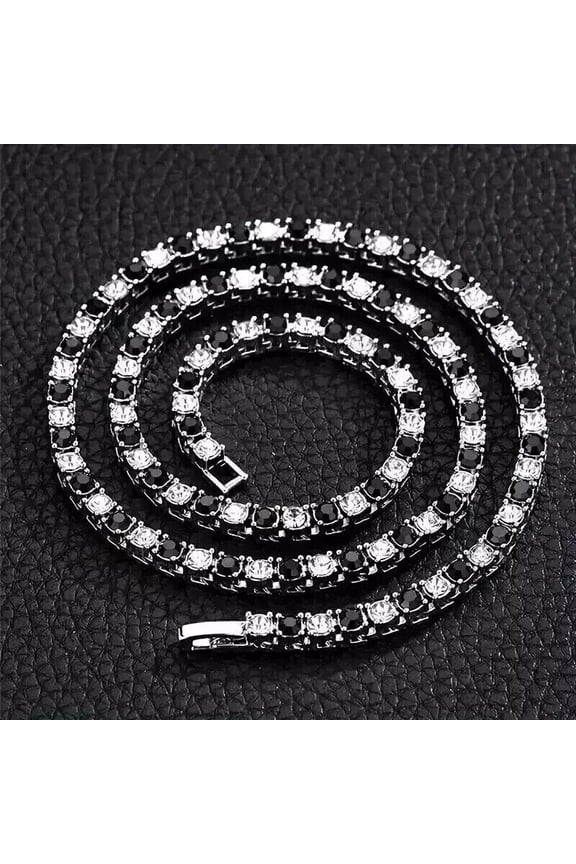 12 Ct Round Cut Black Diamond Unisex Wedding Tennis Necklace 14K White Gold Plated 925 Sterling Silver