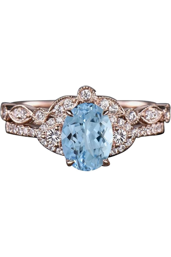 2.00 Ct Oval Cut Aquamarine Womens Engagement Ring 14K Rose Gold Plated 925 Sterling Silver -8