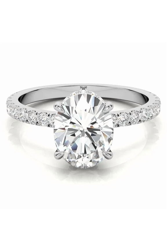 2.00 Ct Oval Cut Diamond Womens Engagement Ring 14K White Gold Plated 925 Sterling Silver -6.5
