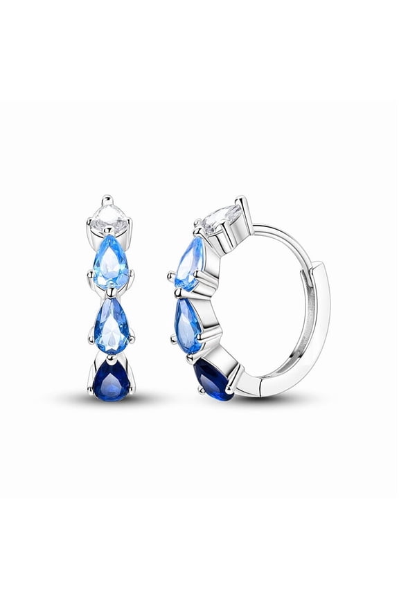 2.00 Ct Pear Cut Blue Sapphire Womens Hoop Earrings Clip On 14K White Gold Plated 925 Sterling Silver