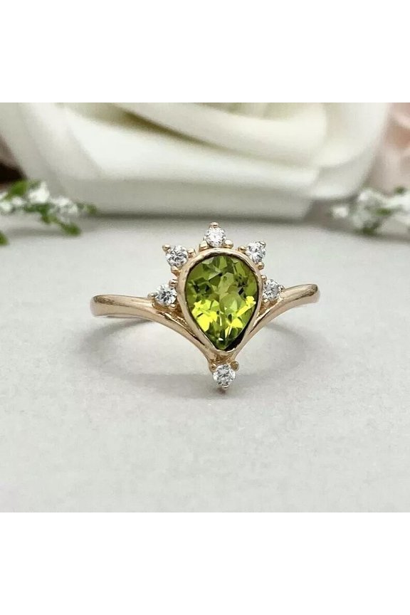 2.00 Ct Pear Cut Green Peridot Womens Engagement Ring 14K Yellow Gold Plated 925 Sterling Silver -10