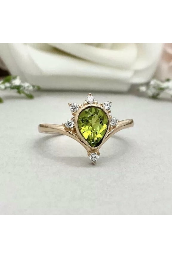 2.00 Ct Pear Cut Green Peridot Womens Engagement Ring 14K Yellow Gold Plated 925 Sterling Silver -6