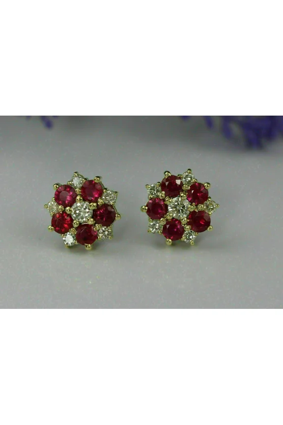 2.00 Ctw Round Cut Red Ruby Womens Stud Earrings 14K Yellow Gold Plated 925 Sterling Silver