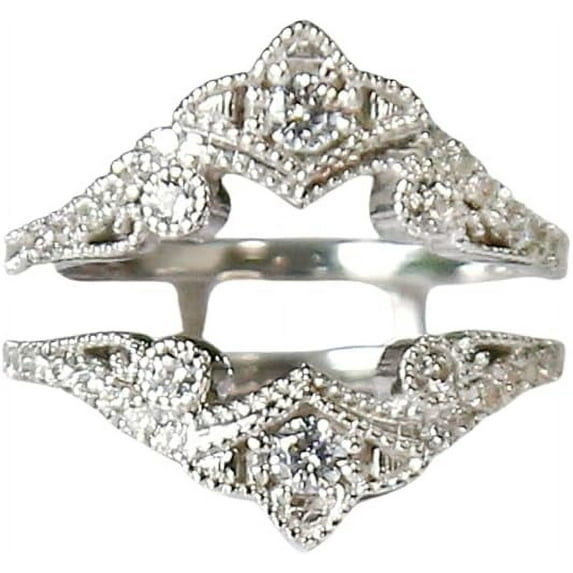 NYS Jewellers 2.14 Ct Round Cut White Diamond Engagement Christmas Thanksgiving Enhancer Guard Wrap Ring 14K White Gold Plated 925 Sterling Silver For Women's -4.5