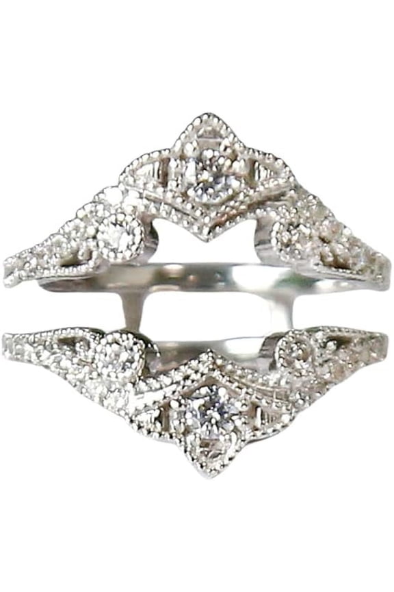 2.14 Ct Round Cut White Diamond Engagement Christmas Thanksgiving Enhancer Guard Wrap Ring 14K White Gold Plated 925 Sterling Silver For Women's -8