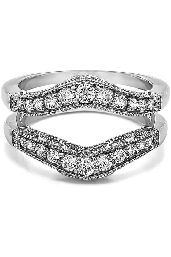 2.15 Ct Round Cut White Diamond Engagement Christmas Thanksgiving Enhancer Guard Wrap Ring 14K White Gold Plated 925 Sterling Silver For Women's -9